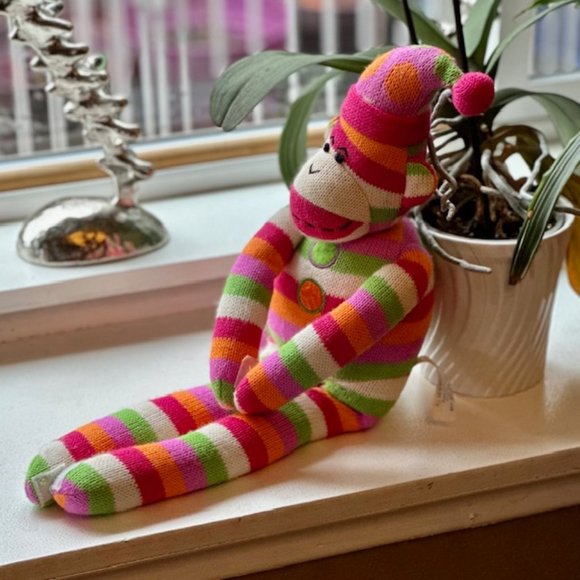 Striped Sock Monkey with Velcro Hands and Feet - SCM Designs - Picture 3 of 6